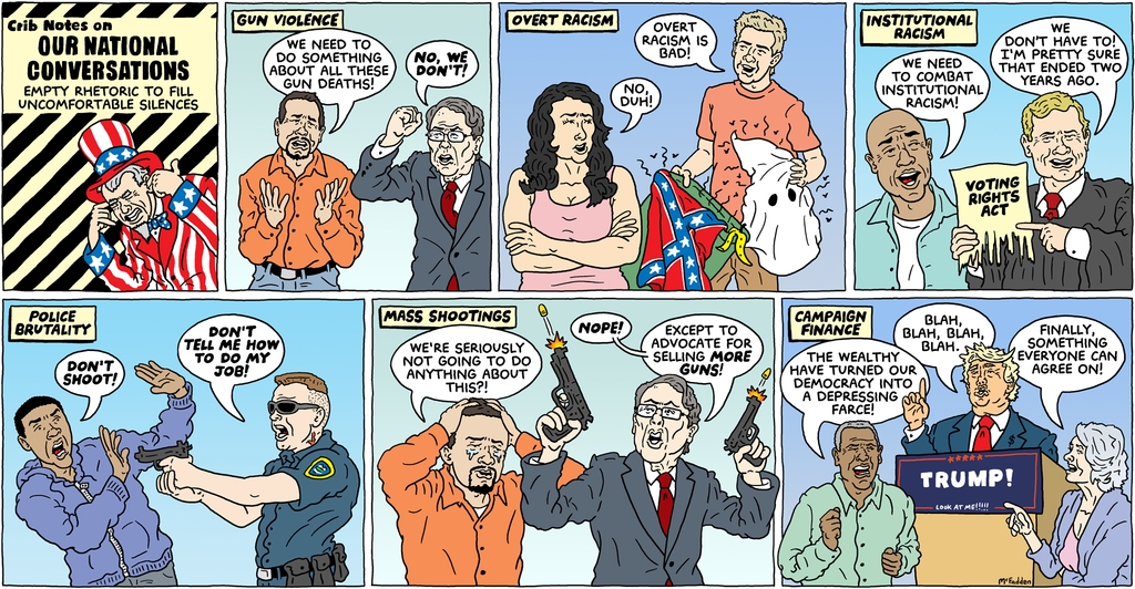 A Comic Strip Of People Holding Guns
