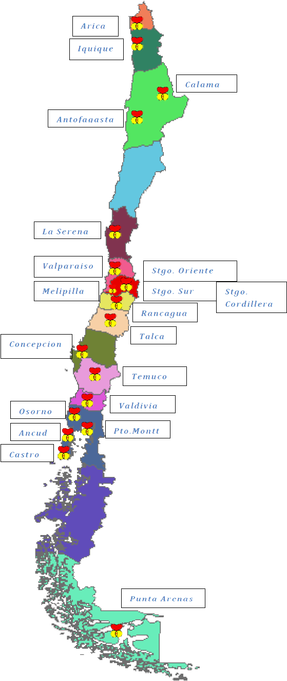A Map Of Chile With Different Colored Areas