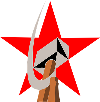 A Red Star With A Sickle And A Black Background