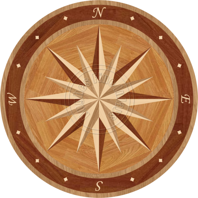 A Circular Wood And Wood Pattern With A Compass Rose