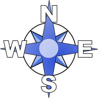 A Blue Compass With White Text