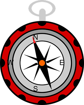 A Compass With A Red And Grey Border