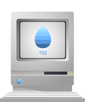 A Computer Monitor With A Blue Egg On The Screen