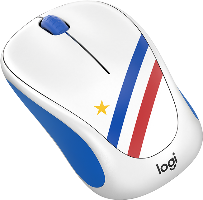 A White And Blue Computer Mouse