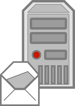 A Computer And Envelope With A Red Button