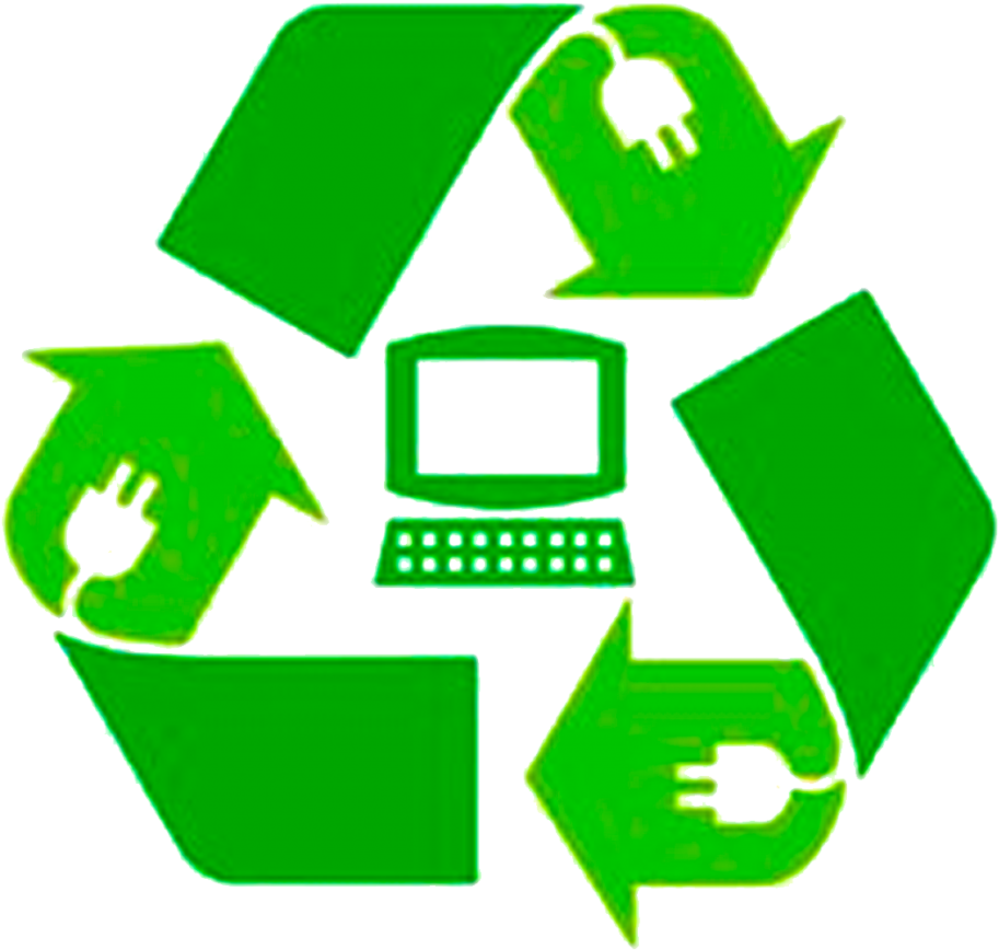 A Green Recycle Symbol With Arrows And A Computer
