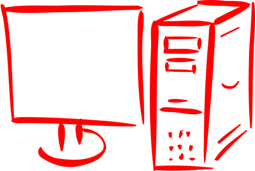 A Computer And Monitor Drawn In Red