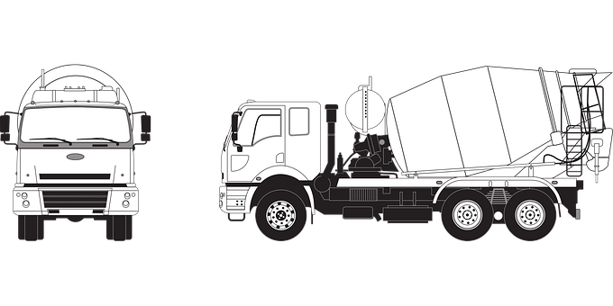 A White Outline Of A Cement Mixer Truck