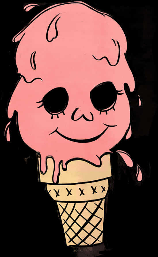 A Cartoon Ice Cream Cone With A Face And Mouth