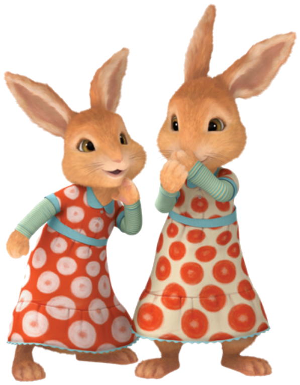 Two Cartoon Bunnies Wearing Dresses