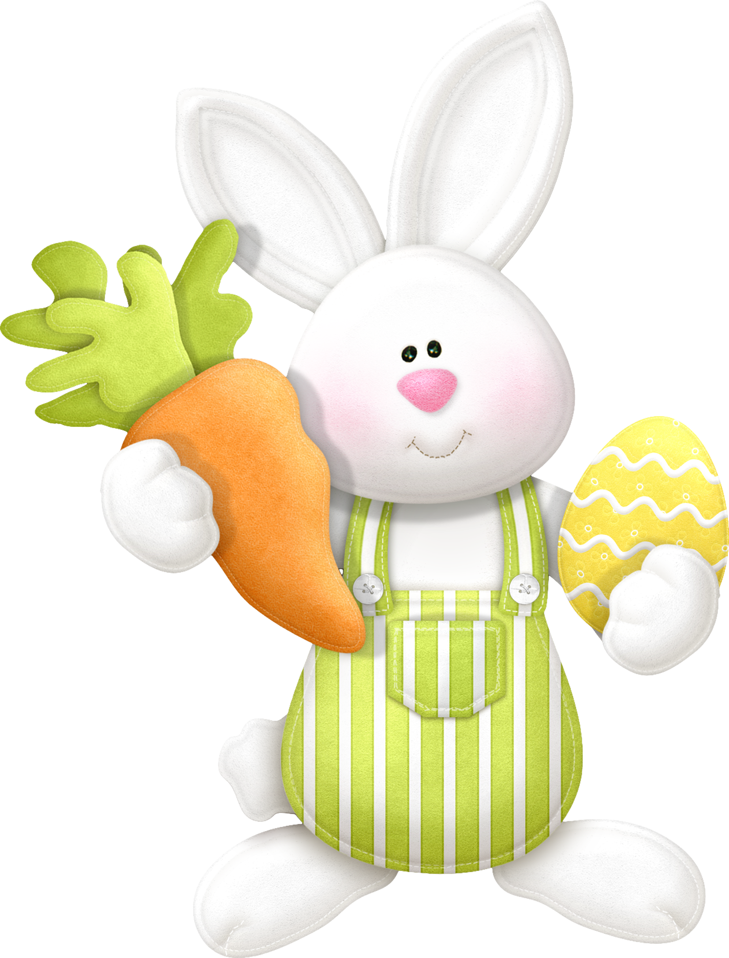 A White Bunny Holding A Carrot And An Egg