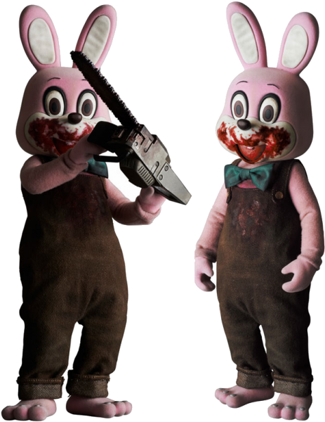 A Couple Of Pink Rabbits With Bloody Face Holding A Saw