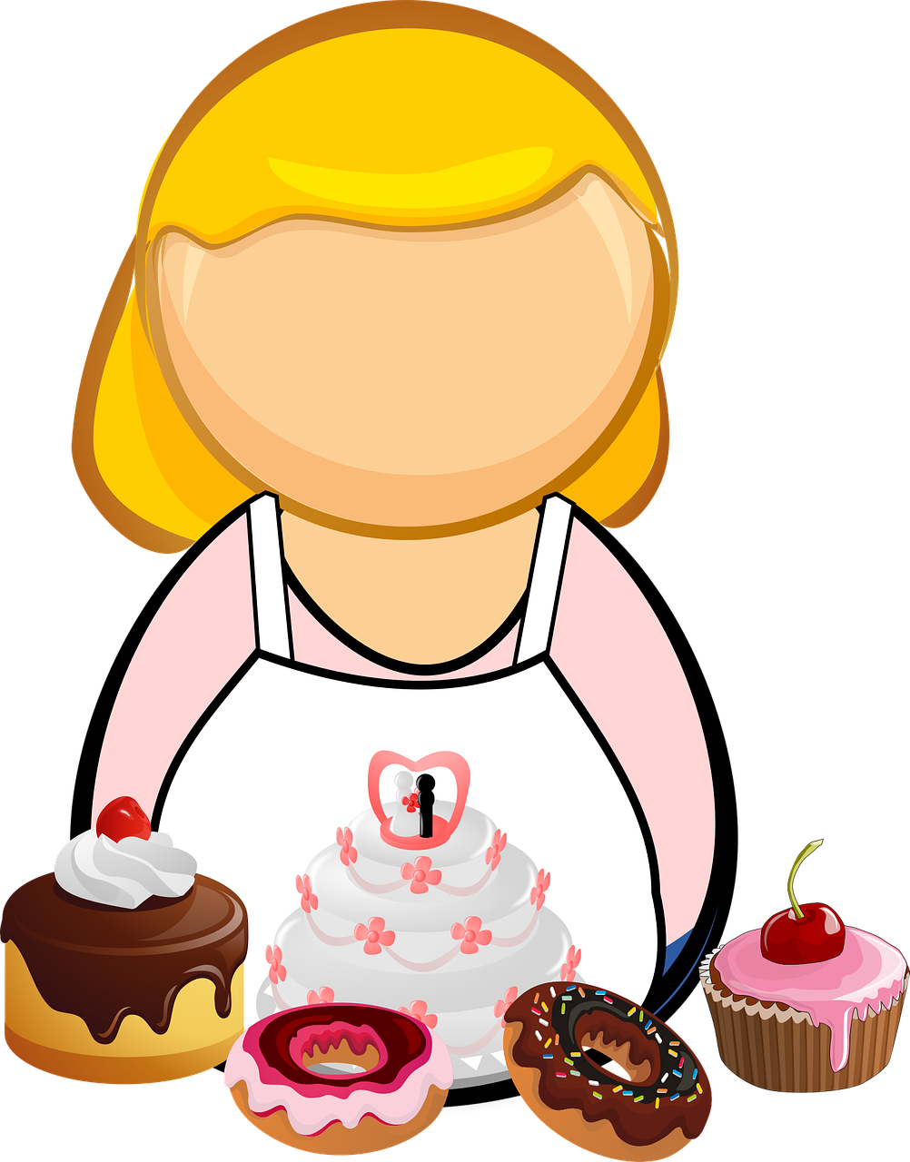 A Cartoon Of A Woman With A Variety Of Cupcakes