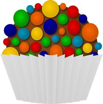 A Cupcake With Colorful Balls