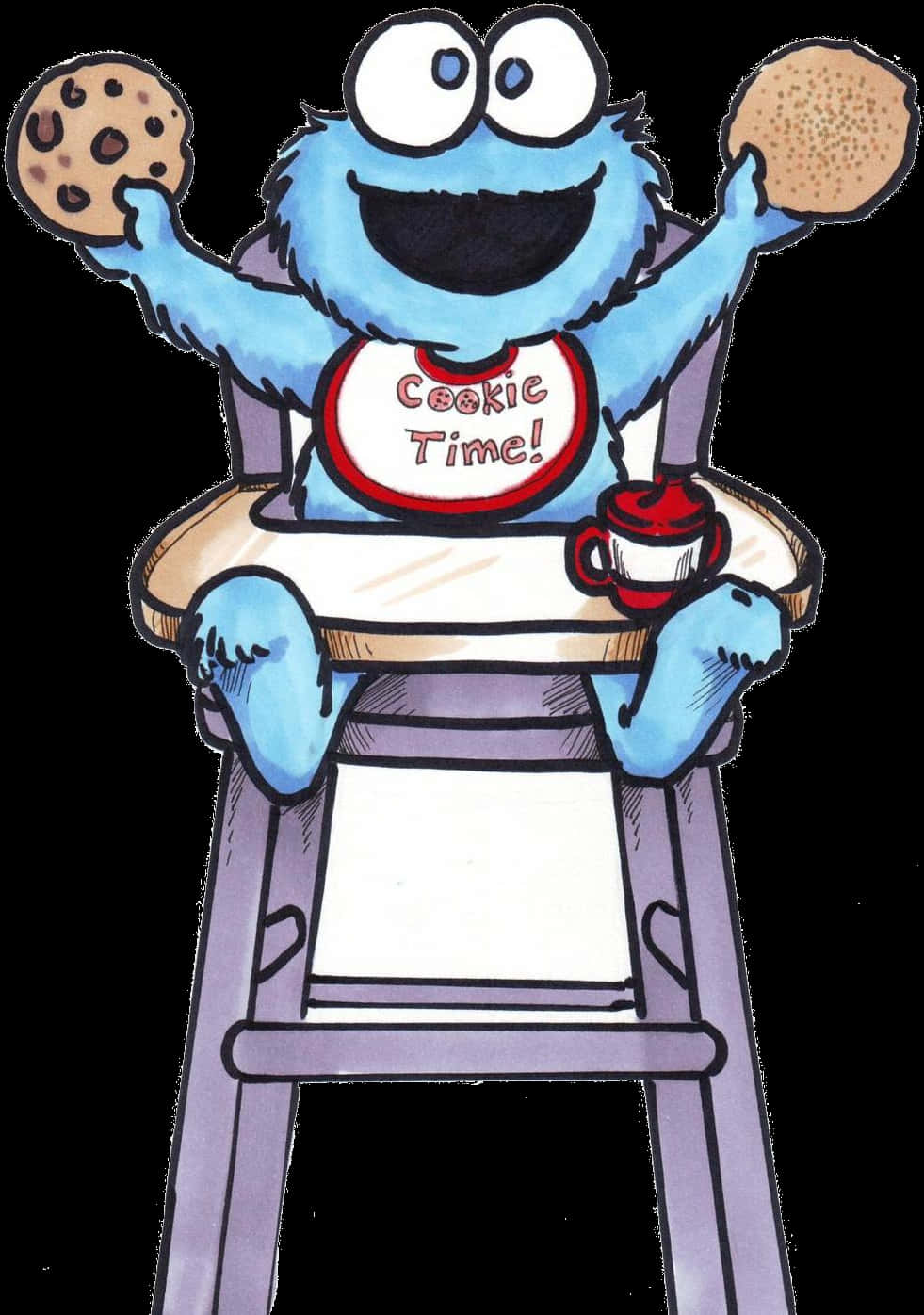 A Cartoon Of A Cookie Monster Sitting In A Highchair