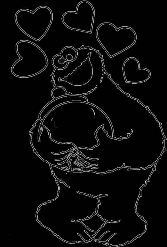 A Black And White Drawing Of A Monster Hugging A Heart
