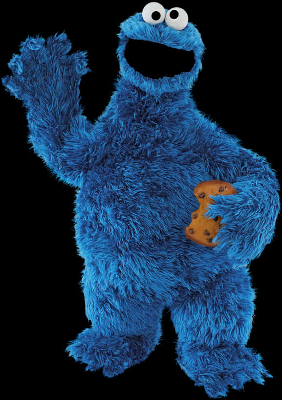 A Blue Furry Monster Holding A Cookie