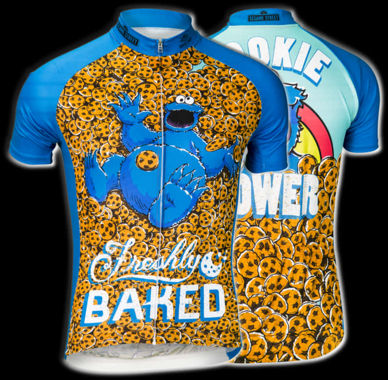 A Blue And Yellow Jersey With Cookie Monster On It