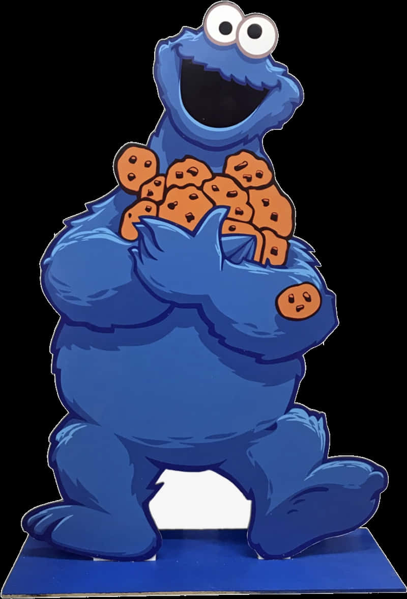 A Cartoon Of A Blue Monster Holding Cookies