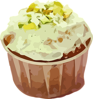 A Cupcake With White Frosting And Yellow Topping