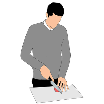 A Man Cutting A Piece Of Paper With A Knife