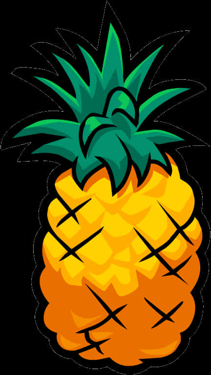 A Cartoon Pineapple With Green Leaves