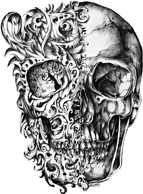 A Skull With A Design On It