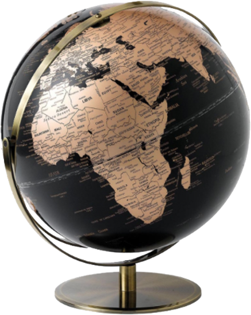 A Black And Gold Globe With Black Continents