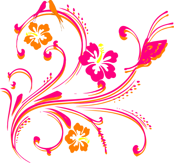A Pink And Orange Flowers And Swirls On A Black Background