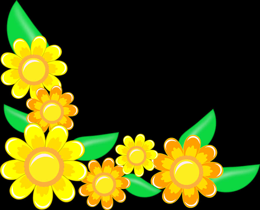 Corner, Border, Flowers, Orange, Yellow, Green, Petals - Border Design Corner Floral, Hd Png Download