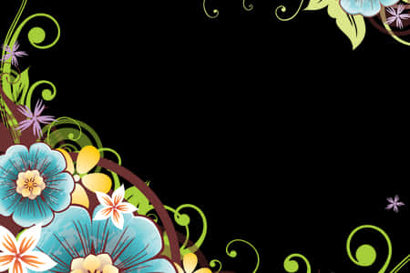 A Colorful Floral Design On A Black Background