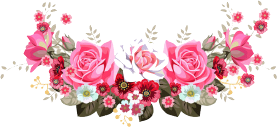 A Group Of Pink Roses And White Flowers