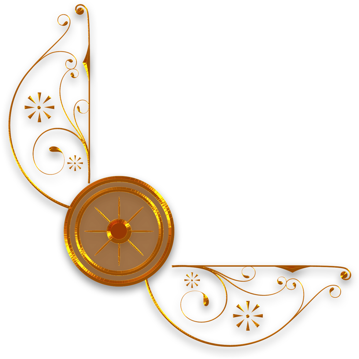 A Gold And Black Corner With A Circle And Flower Design