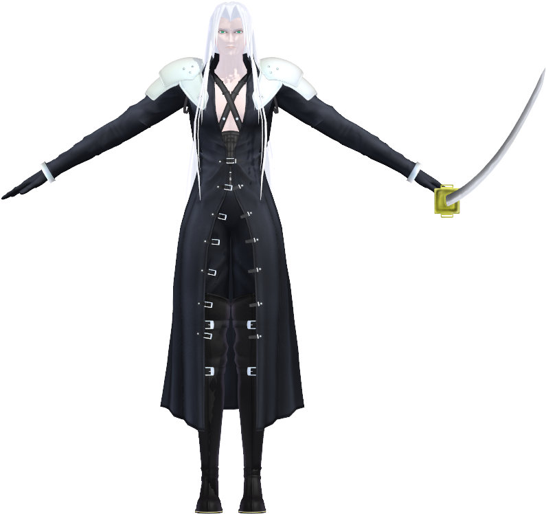 A Woman In Black Outfit With Long White Hair Holding A Sword