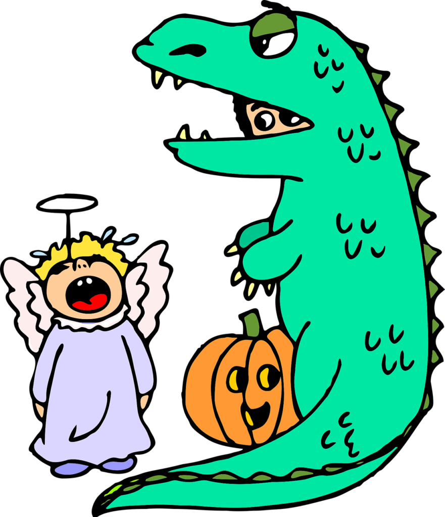 A Cartoon Of A Dragon And A Pumpkin