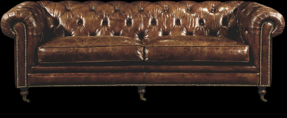 A Brown Leather Couch With A Black Background