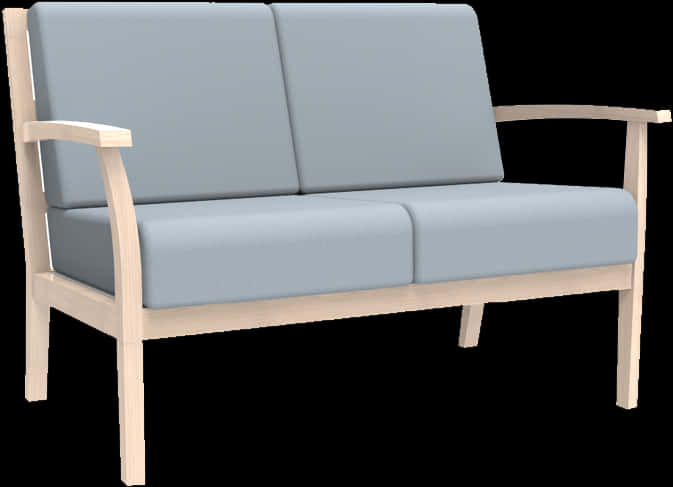 A Blue Couch With Wooden Armrests