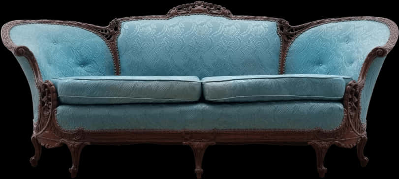 A Blue Couch With Brown Legs