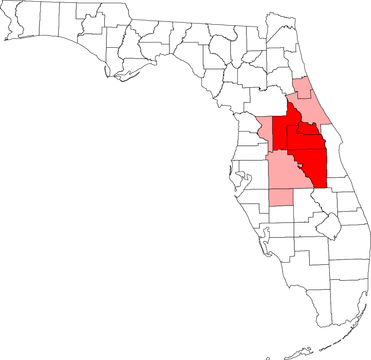 A Map Of Florida With Red Highlighted