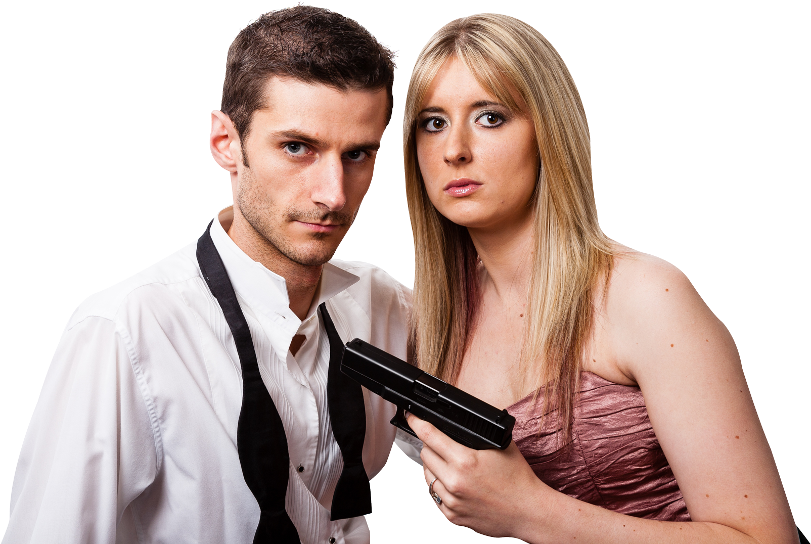 A Man And Woman Holding A Gun