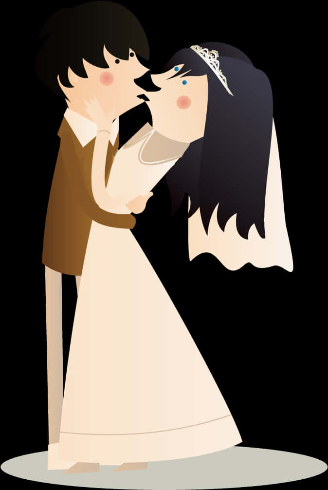A Cartoon Of A Bride And Groom Kissing