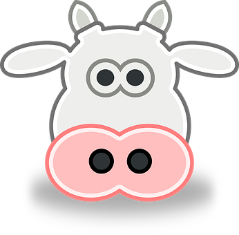 A Cartoon Cow Face With Pink Nose And Nose