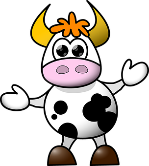A Cartoon Cow With Yellow Horns
