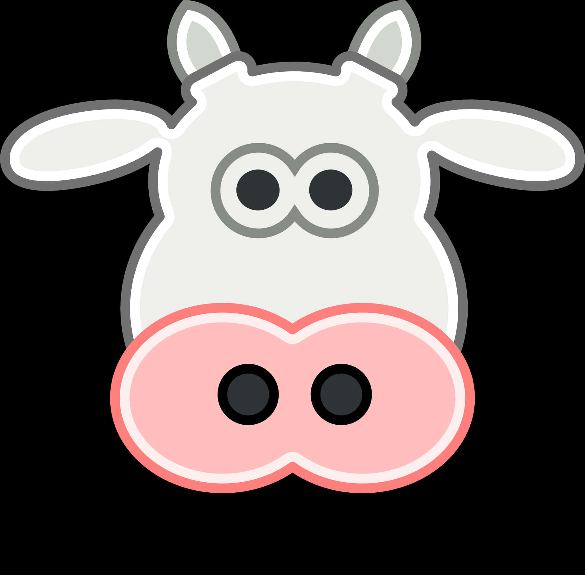 A Cartoon Cow Face With Pink Nose And Ears