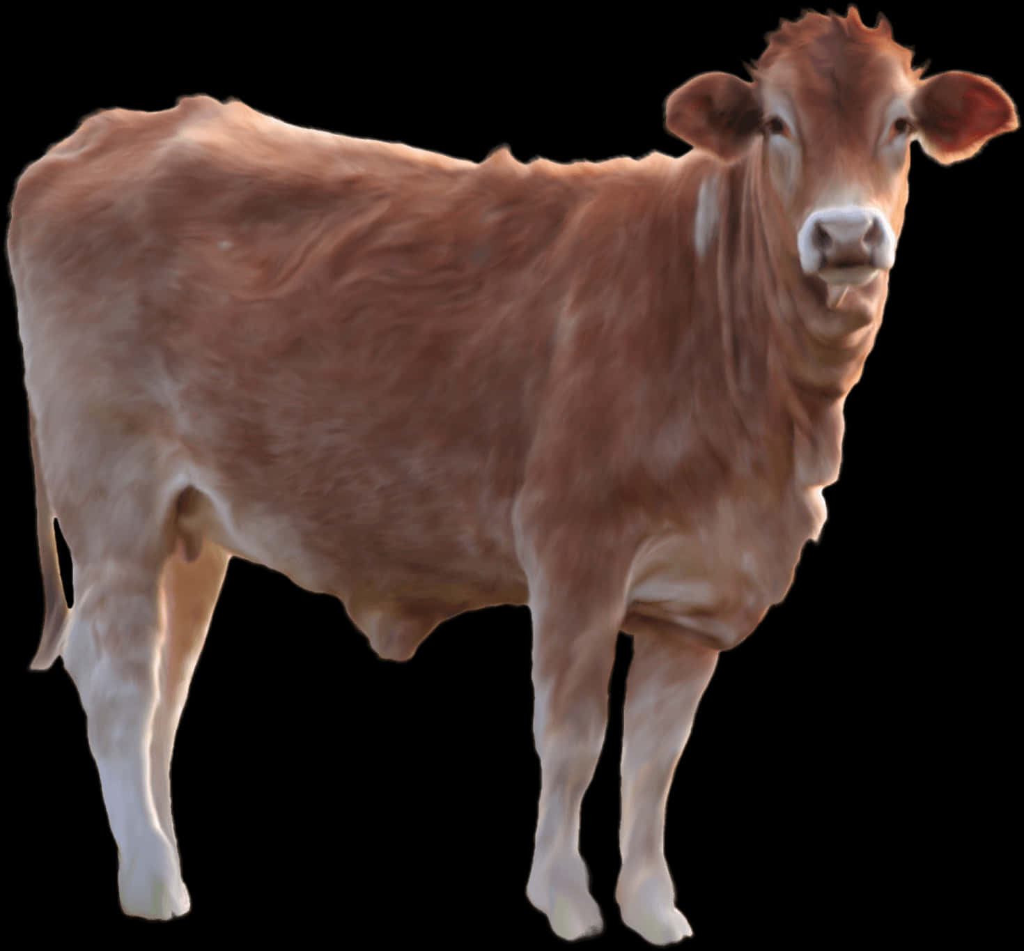 A Cow Standing On A Black Background