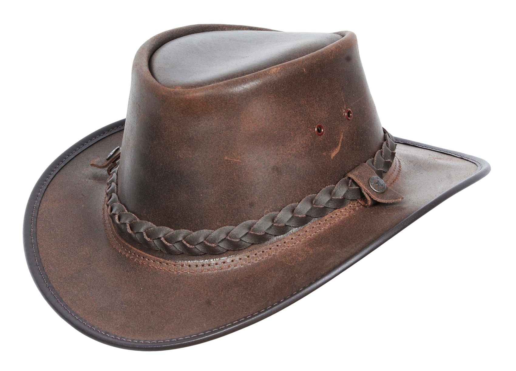 A Brown Leather Hat With A Braided Band