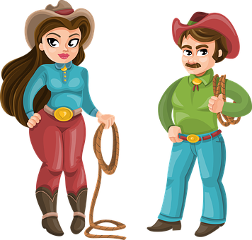 A Man And Woman In Cowboy Outfits