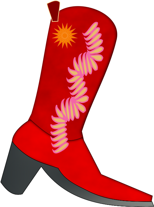A Red Boot With A Yellow Sun Design