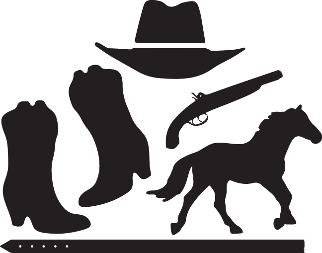 A Black And White Image Of Various Cowboy Symbols