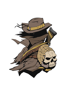 A Cartoon Of A Man With A Skull And A Hat